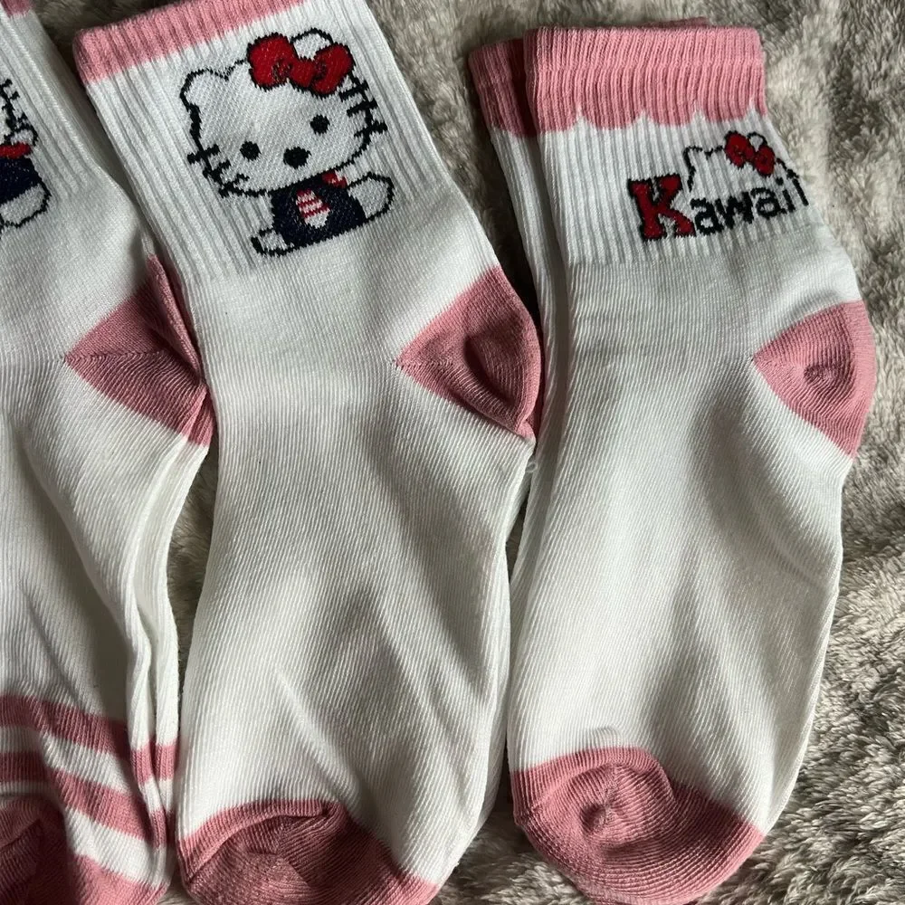 Hello Kitty Pink and Cream Womens Sport Socks 4 Pair